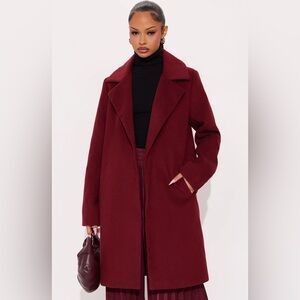 Burgundy Women's Lapel Coat